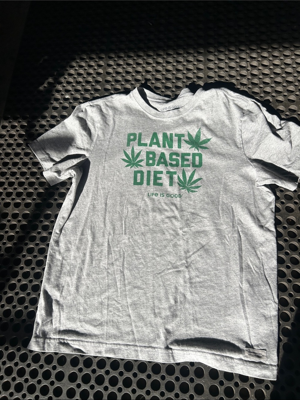 Life Is Good Gray T‑Shirt with Green "Plant Based Diet" Print